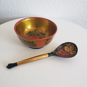 #Vintage Russian USSR Folk Art Khokhloma Wooden Handpainted Laquered
